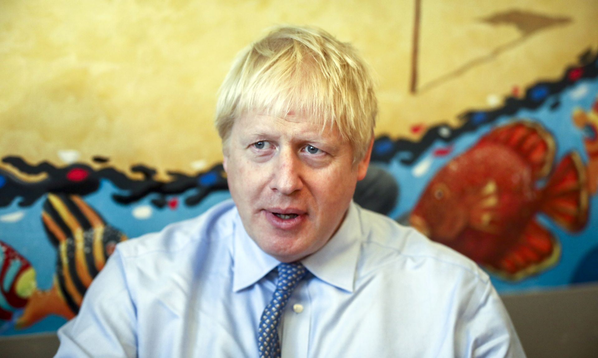 epa07780392 British Prime Minister Boris Johnson speaks to nurses during a visit to the Royal Cornwall Hospital in Truro, Britain, 19 August 2019. According to reports, Prime Minister Johnson will tell German Chancellor Angela Merkel and French President Emmanuel Macron this week the EU must offer an acceptable new deal or face Britain leaving without one. Labour leader Jeremy Corbyn on 19 August said that he will bring a no-confidence vote in government to stop No-deal Brexit.  EPA/SIMON DAWSON / POOL