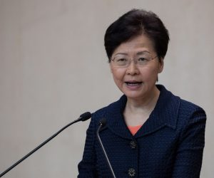 epa07781589 Hong Kong Chief Executive Carrie Lam Cheng Yuet-ngor speaks during a media briefing before the weekly executive council meeting in Hong Kong, China, 20 August 2019. Lam said her administration would immediately work on setting up a means of finding a solution to the civil unrest triggered by her massively unpopular extradition bill.  EPA/JEROME FAVRE