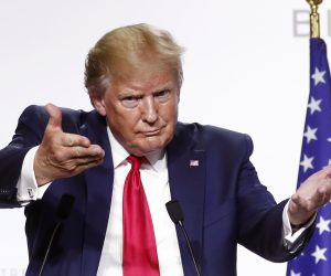epa07795456 US President Donald J. Trump speaks during a press conference on the closing day of the G7 summit in Biarritz, France, 26 August 2019.  EPA/IAN LANGSDON