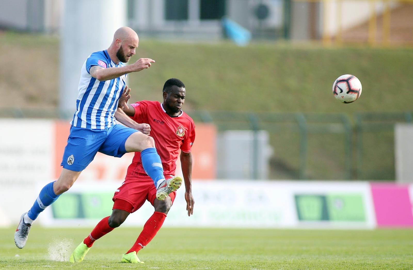 Velika Gorica: U 27. kolu HT Prve lige sastali se Gorica i Lokomotiva 02.04.2019., Gradski stadion, Velika Gorica - Hrvatski Telekom Prva liga, 27. kolo, HNK Gorica - NK Lokomotiva. Jan Lecjaks, Musa Muhammed Photo: Matija Habljak/PIXSELL