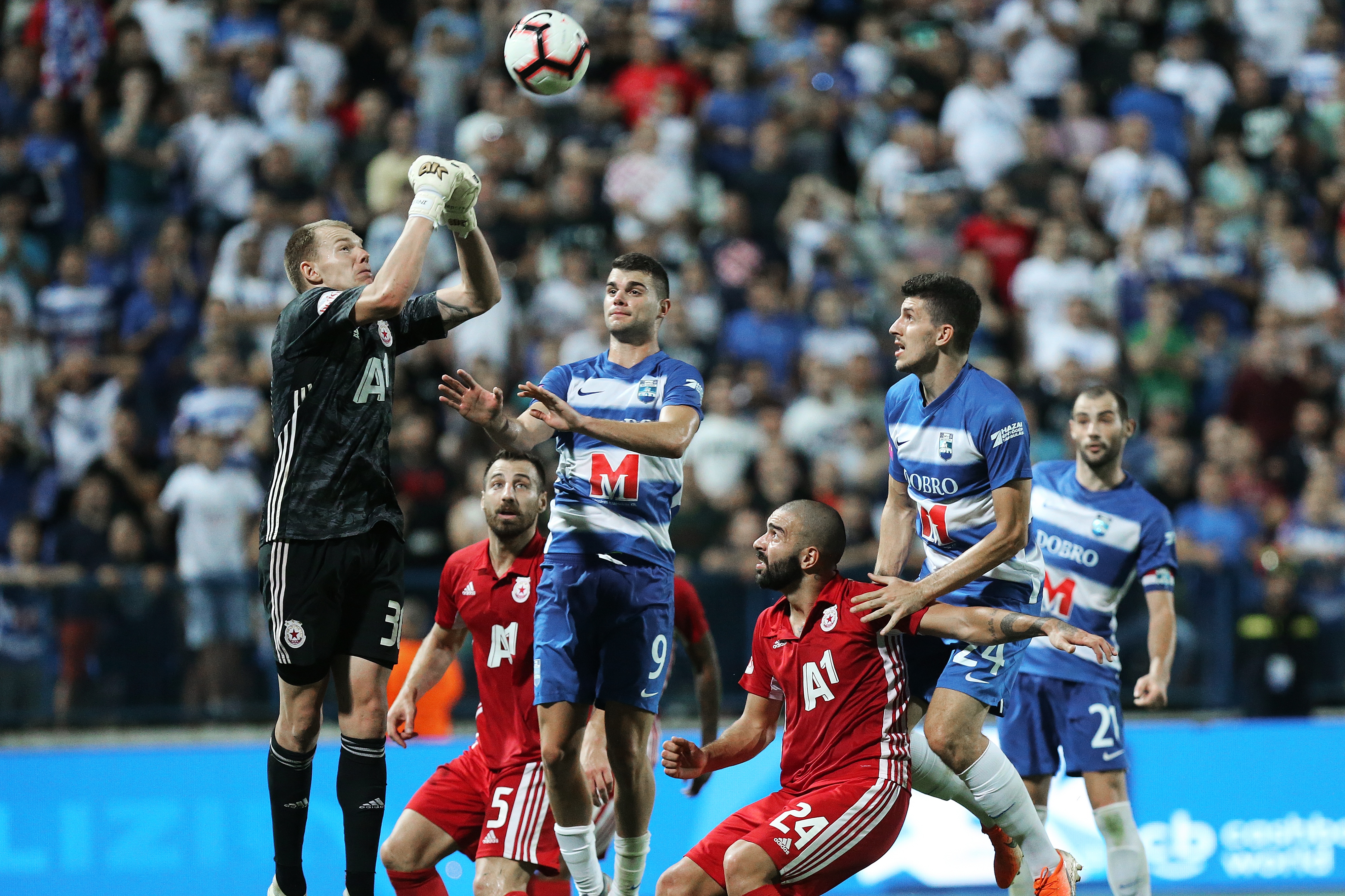 01.08.2019., stadion Gradski vrt, Osijek - Uzvratni susret 2. pretkola UEFA Europske lige, NK Osijek - CSKA Sofija. Vytautas Cerniauskas, Nikolay Bodurov, Antonio Mance, Nuno Miguel Do Adro Tomas, Nuno Miguel Do Adro Tomas Photo: Davor Javorovic/PIXSELL