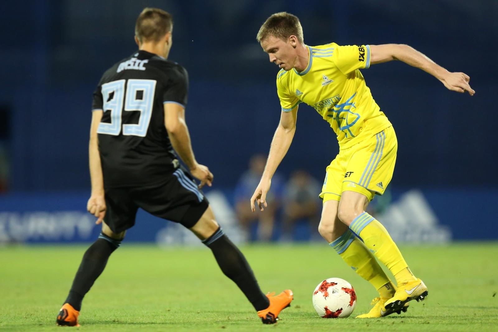 14.08.2018., stadion Maksimir, Zagreb - Druga utakmica 3. pretkola UEFA Lige prvaka, GNK Dinamo - Astana FC. Trener Astane Roman Hrygorchuk. Mislav Orsic, Marin Tomasov. 
Photo: Luka Stanzl/PIXSELL