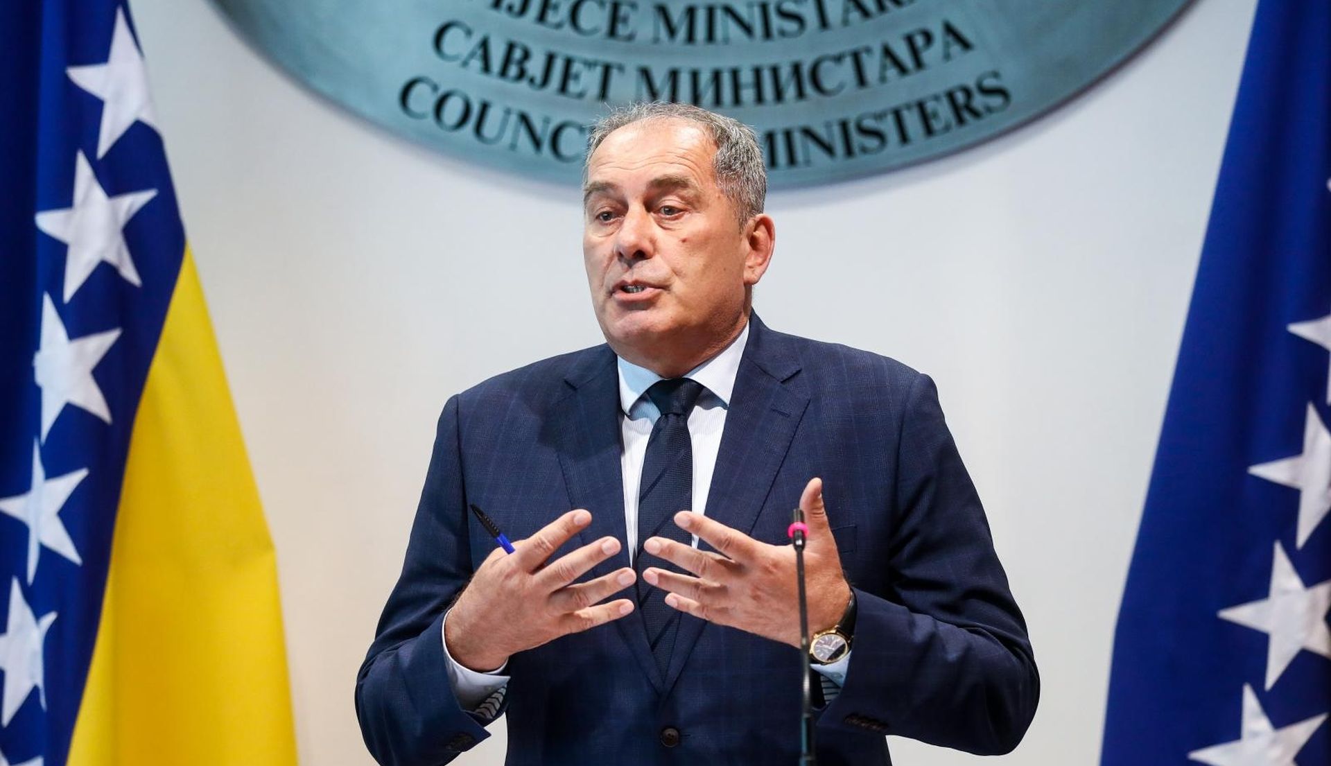18.07.2019., Sarajevo, Bosna i Hercegovina - 
Ministar sigurnosti Bosne i Hercegovine Dragan Mektic odrzao je konferenciju za medije.
Photo: Armin Durgut/PIXSELL