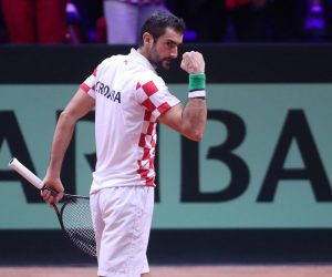 Lille: U 4. meču finala Davis Cupa sastali se Lucas Pouille i Marin Čilić 25.11.2018., Lille, Francuska - Na stadionu Pierre-Mauroy odigrano je finale Davis Cupa izmedju Francuske i Hrvatske. U prvom mecu treceg dana sastali su se Lucas Pouille i Marin Cilic. Marin Cilic. 
Photo: Sanjin Strukic/PIXSELL