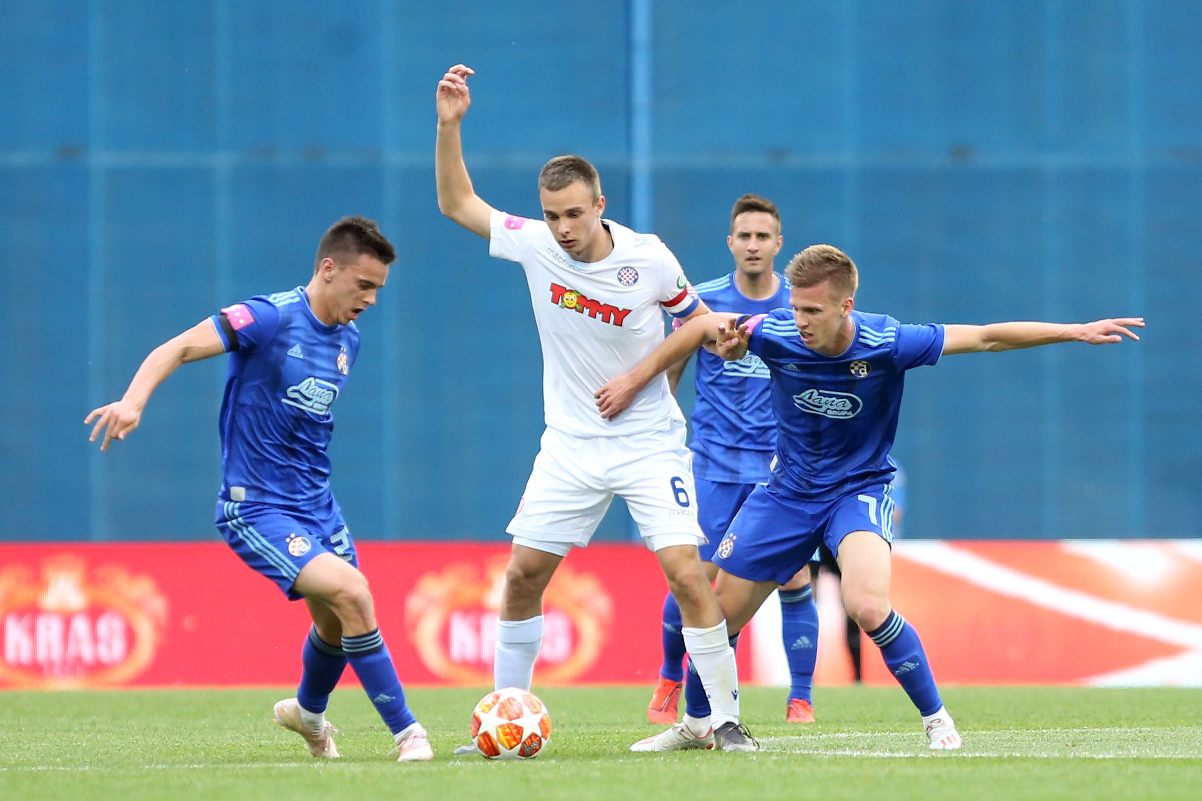 26.05.2019., stadion Maksimir, Zagreb - Hrvatski Telekom Prva liga, 36. kolo, GNK Dinamo - HNK Hajduk. Darko Nejasmic, Dani Olmo, Nikola Moro.
Photo: Luka Stanzl/PIXSELL