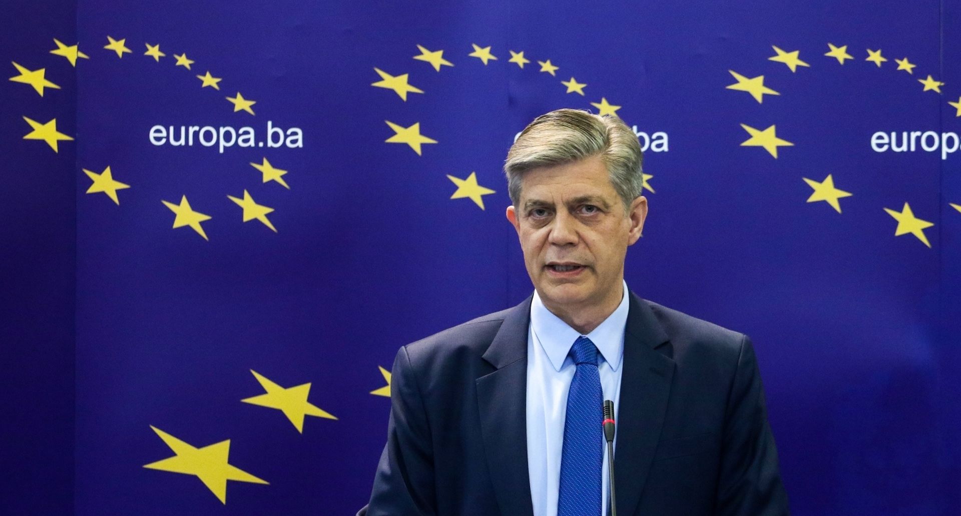 28.05.2019., Sarajevo, Bosna i Hercegovina- 
Sef Delegacije Europske unije u BiH Lars-Gunnar Wigemark odrzao je konferenciju za medije na kojoj je obavijestio da je Europska komisija dala Misljenje o aplikacijij BiH za clanstvo u EU.
Photo: Armin Durgut/PIXSELL