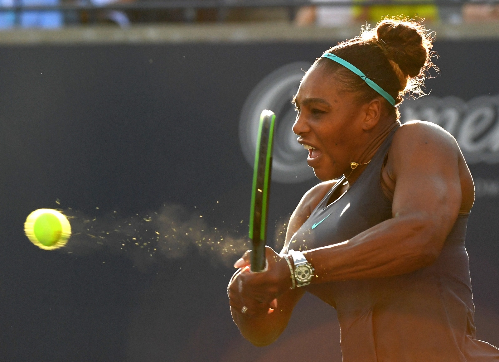 Tennis: Rogers Cup Aug 10, 2019; Toronto, Ontario, Canada;  Serena Williams (USA) plays a shot against Marie Bouzkova (Czech) during the Rogers Cup tennis tournament at Aviva Centre. Mandatory Credit: Dan Hamilton-USA TODAY Sports Dan Hamilton