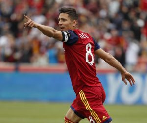 MLS: Toronto FC at Real Salt Lake May 18, 2019; Sandy, UT, USA; Real Salt Lake midfielder Damir Kreilach (8) celebrates his first half goal against the Toronto FC at Rio Tinto Stadium. Mandatory Credit: Jeff Swinger-USA TODAY Sports Jeffrey Swinger
