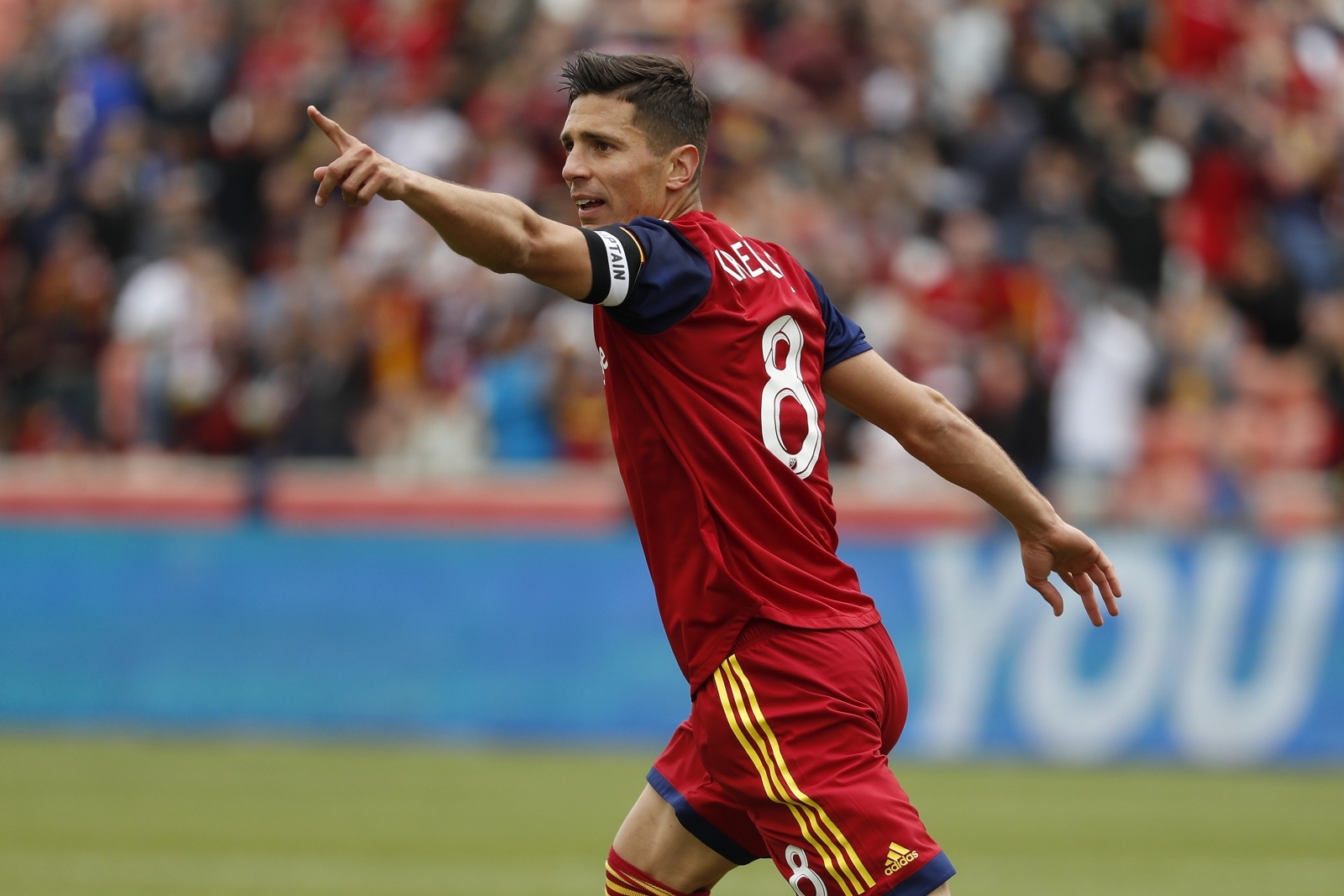 MLS: Toronto FC at Real Salt Lake May 18, 2019; Sandy, UT, USA; Real Salt Lake midfielder Damir Kreilach (8) celebrates his first half goal against the Toronto FC at Rio Tinto Stadium. Mandatory Credit: Jeff Swinger-USA TODAY Sports Jeffrey Swinger