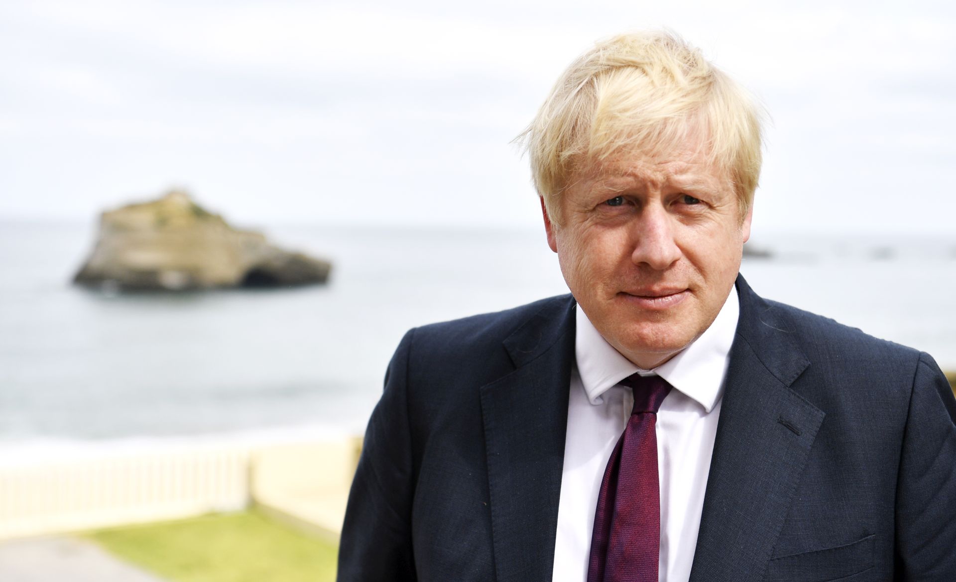 epa07792189 Britain's Prime Minister Boris Johnson during a TV interview ahead of bilateral meetings as part of the G7 summit in Biarritz, France, 25 August 2019. The G7 Summit runs from 24 to 26 August in Biarritz.  EPA/NEIL HALL / POOL