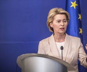 epa07801006 President-elect of the European Commission Ursula von der Leyen speaks during an official visit in Sofia, Bulgaria, 29 August 2019. President of the European Commission Ursula von der Leyen arrived for an official visit to Sofia.  EPA/Borislav Troshev
