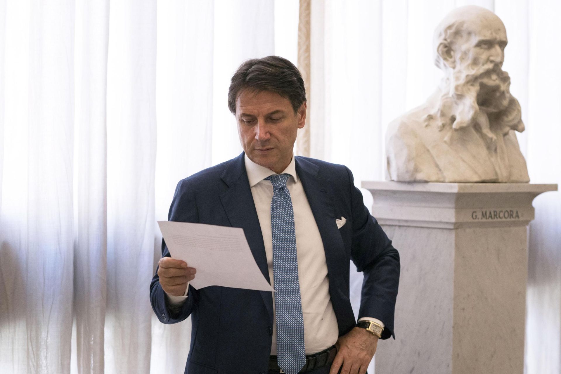 epa07803926 A handout photo made available by Chigi Palace press office shows Designated Italian Prime Minister Giuseppe Conte during a pause of a round of consultations for the formation of the new Government, Rome, Italy, 30 August 2019.  Italian President Mattarella on 29 August handed outgoing Premier Giuseppe Conte a mandate to form a government.  EPA/FILIPPO ATTILI / CHIGI PALACE PRESS OFFICE / HANDOUT  HANDOUT EDITORIAL USE ONLY/NO SALES