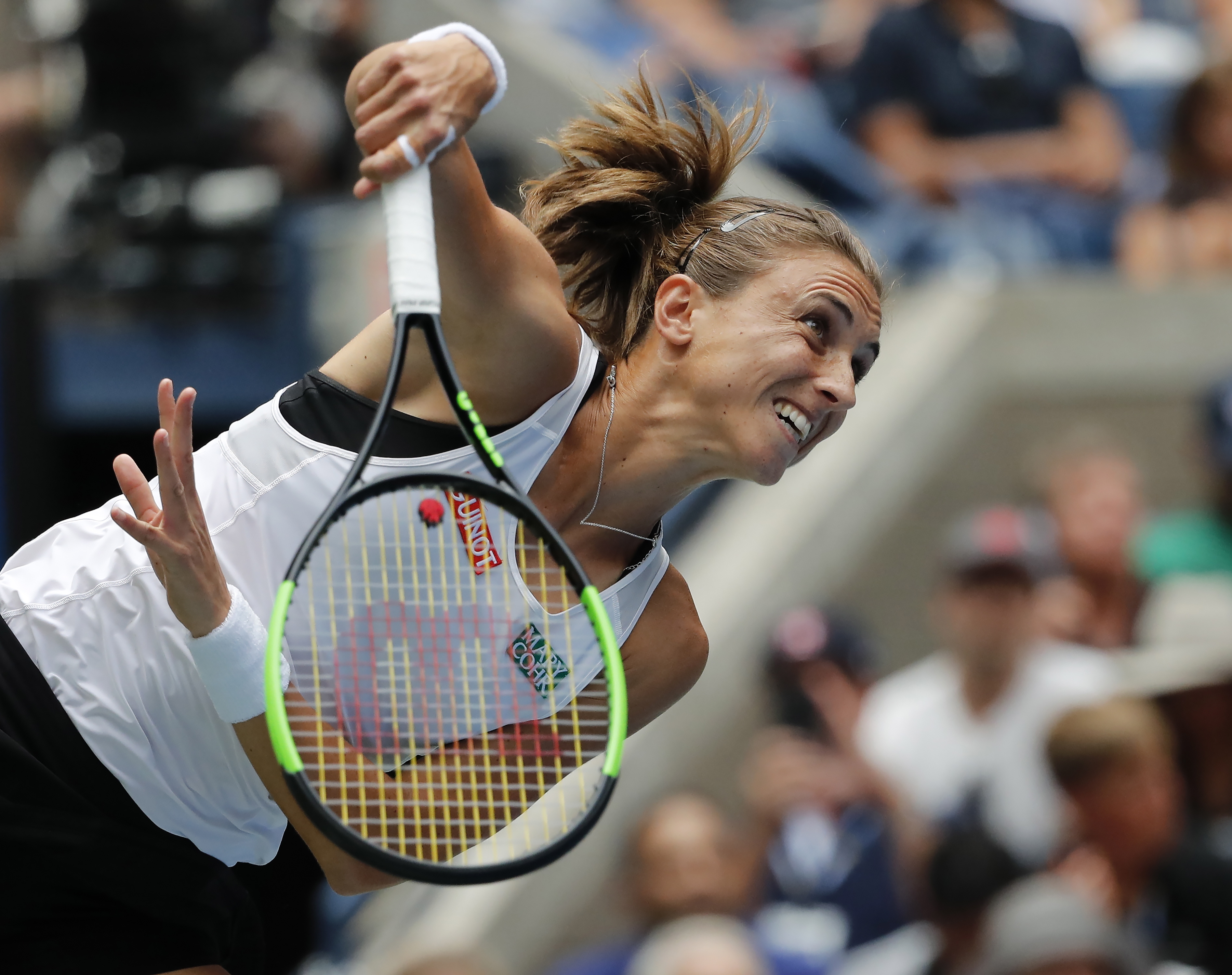 epa07811272 Petra Martic of Croatia serves to Serena Williams of the US during their match on the seventh day of the US Open Tennis Championships the USTA National Tennis Center in Flushing Meadows, New York, USA, 01 September 2019. The US Open runs from 26 August through 08 September.  EPA/JOHN G. MABANGLO