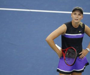 epa07813259 Donna Vekic of Crotia watches a replay as she plays Julia Goerges of Germany during their match on the eighth day of the US Open Tennis Championships the USTA National Tennis Center in Flushing Meadows, New York, USA, 02 September 2019. The US Open runs from 26 August through 08 September.  EPA/JUSTIN LANE