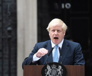 epa07813388 British Prime Minister, Boris Johnson delivers a statement outside 10 Downing street in Westminster, central London, Britain, 02 September 2019. Britain's Prime Minister Boris Johnson has said Britain must leave the EU on 31 October, with or without a deal, prompting a number of British Members of Parliament to unite to try to prevent leaving without an agreement as Parliament assembles on 03 September 2019.  EPA/NEIL HALL