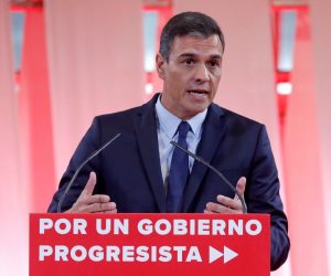 epa07814441 Spanish Prime Minister, Pedro Sanchez, presents the socialist program for a progressive Government in Madrid, Spain, 03 September 2019. Sanchez presented the program to obtain enough votes from other political parties at Parliament to be invested Prime Minister later this month. Spain will be holding elections 10 November 2019 if Sanchez fails to obtain enough support for a new investiture in September.  EPA/Chema Moya
