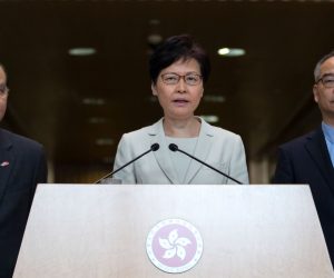 epa07818324 Hong Kong Chief Executive Carrie Lam (C) attends a press conference flanked by Matthew Cheung Kin-chung (L), Chief Secretary for Administration and Lau Kong-wah (R), Secretary for Home Affairs of Hong Kong Government, at the central government offices in Hong Kong, China, 05 September 2019. Lam announced the withdrawal of a controversial extradition bill, which sparked months of large protests and unrest in Hong Kong.  EPA/JEROME FAVRE