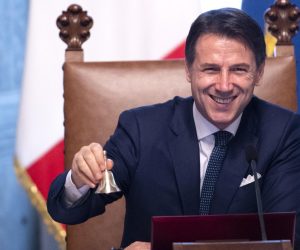 epaselect epa07819226 Italy's Prime Minister Giuseppe Conte rings the bell that traditionally opens the meeting of the cabinet at Chigi Palace in Rome, Italy, 05 September 2019. Conte's new government is a coalition between the anti-establishment 5-Star Movement (M5S) and the center-left Democratic Party (PD) that will have 21 ministers, 10 from the M5S, nine from the PD and one from the small leftwing Free and Equal (LeU) party, media reported.  EPA/MAURIZIO BRAMBATTI
