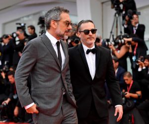 epa07825931 US actor Joaquin Phoenix (R) and US director of 'Joker', Todd Phillips, arrive for the awarding ceremony of the 76th annual Venice International Film Festival, in Venice, Italy, 07 September 2019. The festival runs from 28 August to 07 September.  EPA/ETTORE FERRARI