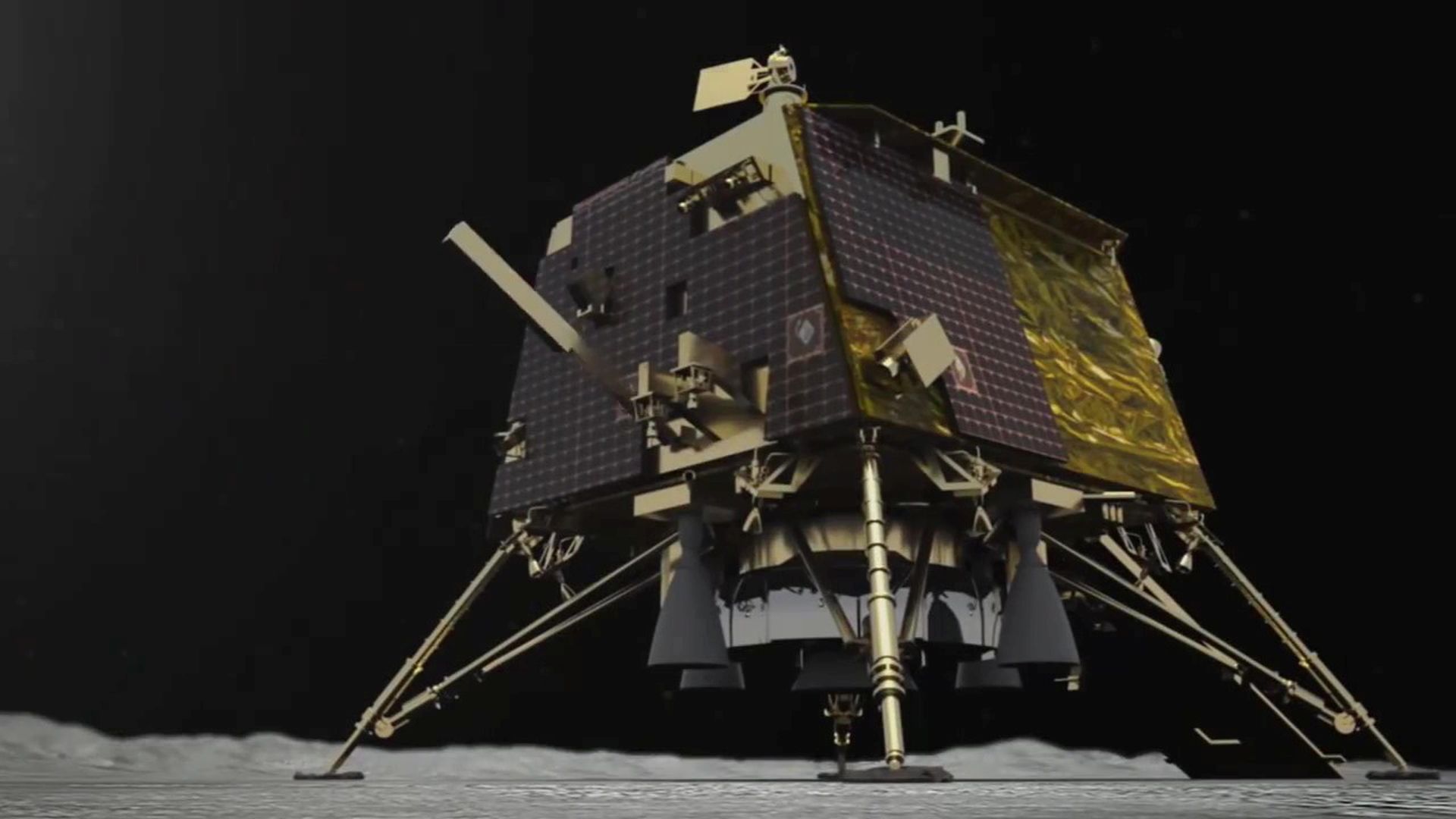 epa07827815 An undated handout photo made available by the Indian Space Research Organisation (ISRO) shows an artist's illustration of the Vikram moon lander, issued 08 September 2019. According to media reports, India has located its Vikram lunar lander on the moon surface after contact was lost shortly before its scheduled arrival. The spacecraft was expected to touchdown on the lunar South Pole region a day earlier.  EPA/ISRO HANDOUT  HANDOUT EDITORIAL USE ONLY/NO SALES