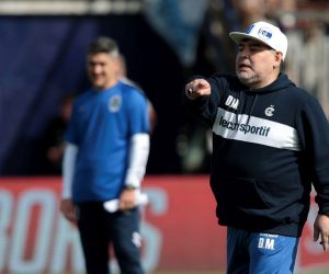 epa07828558 Diego Armando Maradona directs his first training session with Gimnasia y Esgrima La Plata, in an open-door event for club members, at the Juan Carmelo Zerillo Stadium of La Plata, Argentina, 08 September 2019.  EPA/Demian Alday