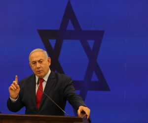 epa07832863 Israeli Prime Minister Benjamin Netanyahu delivers a statement in Ramat Gan near Tel Aviv, Israel, 10 September 2019. Netanyahu has stated its intention to annex and contain Israeli sovereignty over the Jordan Valley in coordination with the US administration immediately after the elections. Israeli legislative election will be held on 17 September.  EPA/ABIR SULTAN