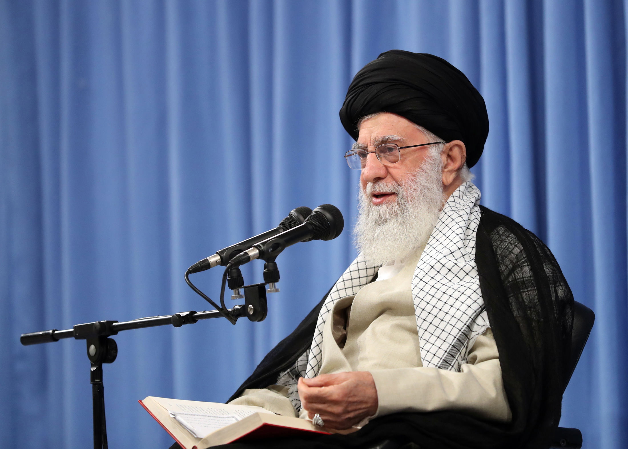 epa07847820 A handout photo made available by Iran's Supreme Leader official website shows Iranian Supreme Leader Ayatollah Ali Khamenei speaking during a ceremony in Tehran, Iran, 17 September 2019. According to media reports, the supreme leader said that there will be 'no negotiations with the US in any level' ahead of a United Nations General Assembly this month after the White House left open the possibility of a potential meeting.  EPA/IRAN'S SUPREME LEADER OFFICE HANDOUT  HANDOUT EDITORIAL USE ONLY/NO SALES