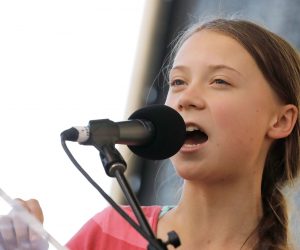 epa07857713 Sixteen-year-old climate activist Greta Thunberg speaks at the Youth Climate Strike in Battery Park in New York, New York, USA, 20 September February 2019. An estimated quarter of a million people marched in New York to protest government inaction on the climate crisis.  EPA/PETER FOLEY