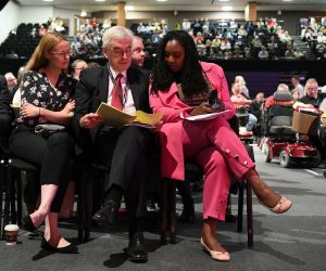 epa07859639 Shadow Chancellor of the Exchequer John McDonnell (3-L) during the first day of the Labour Party Conference in Brighton, Britain, 21 September 2019. Labour Party Conference runs from 21 to 25 September.  EPA/ANDY RAIN