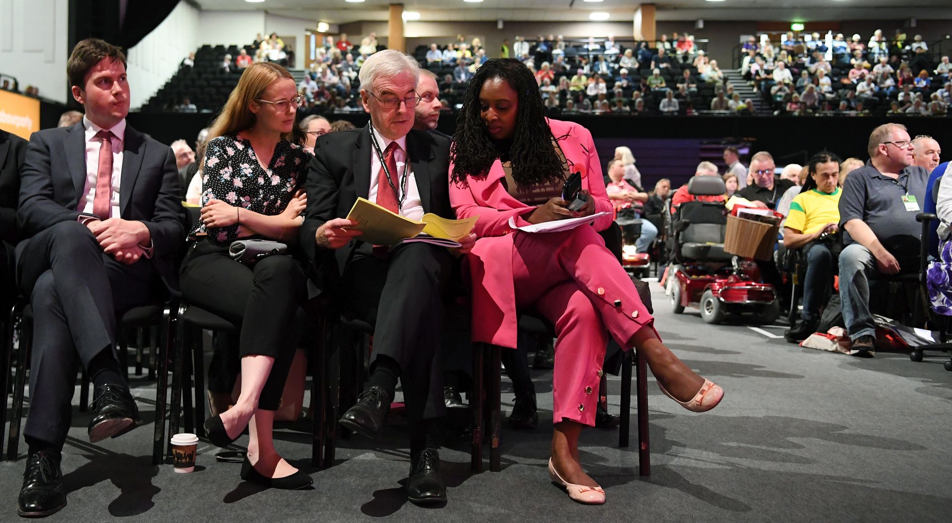 epa07859639 Shadow Chancellor of the Exchequer John McDonnell (3-L) during the first day of the Labour Party Conference in Brighton, Britain, 21 September 2019. Labour Party Conference runs from 21 to 25 September.  EPA/ANDY RAIN