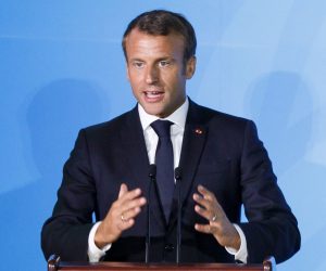 epa07864361 President of France Emmanuel Macron speaks during the 2019 Climate Action Summit which is being held ahead of the General Debate of the General Assembly of the United Nations at United Nations Headquarters in New York, New York, USA, 23 September 2019. World Leaders have been invited to speak at the event, which was organized by the United Nations Secretary-General Antonio Guterres, for the purpose of proposing plans for addressing global climate change. The General Debate of the 74th session of the UN General Assembly begins on 24 September.  EPA/JUSTIN LANE