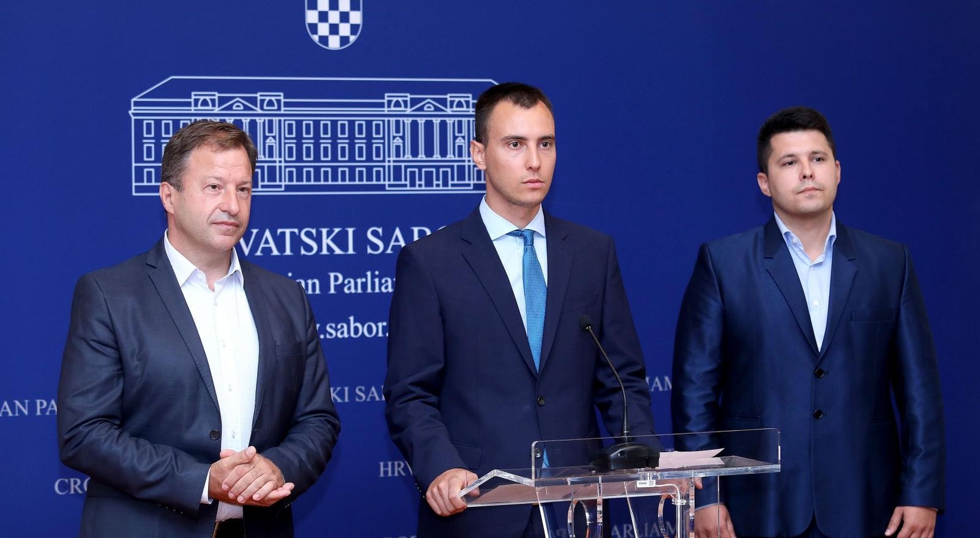 03.09.2019., Zagreb - Na konferenciji za medije odrzanoj u Saboru zastupnici Marin Skibola, Ante Pranic i Tomislav Panenic predstavili su svoj novi klub zastupnika.  
Photo: Patrik Macek/PIXSELL