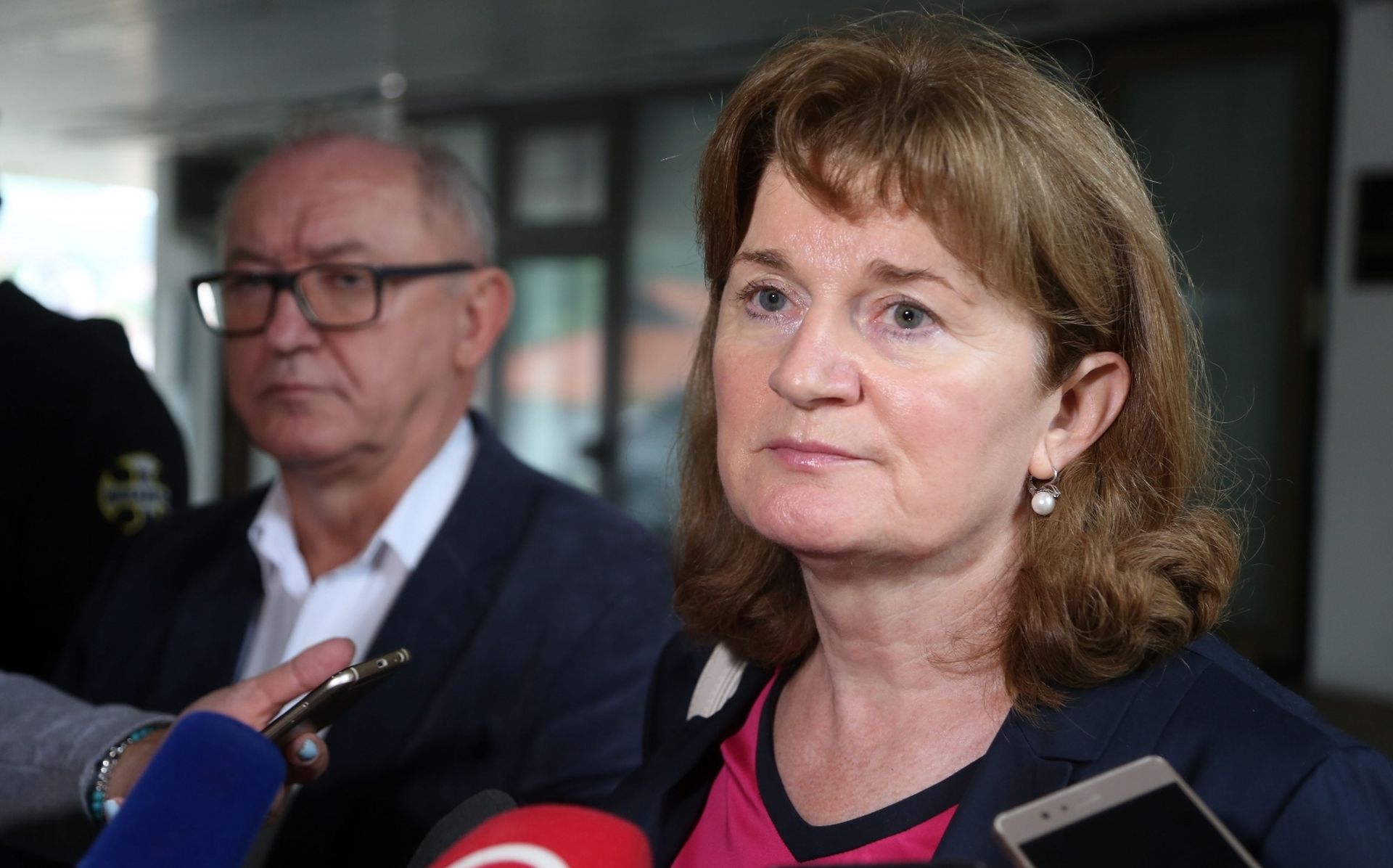06.09.2019., Zagreb - Ispred zgrade Ministarstva zdravstva odrzan je prosvjed zdravstvenih djelatnika nakon kojega su predstavnici otisli na sastanak s ministrom Kujundzicem. Anica Prasnjak, predsjednica Hrvatskog strukovnog sindikata medicinskih sestara i medicinskih tehnicara Photo: Marin Tironi/PIXSELL