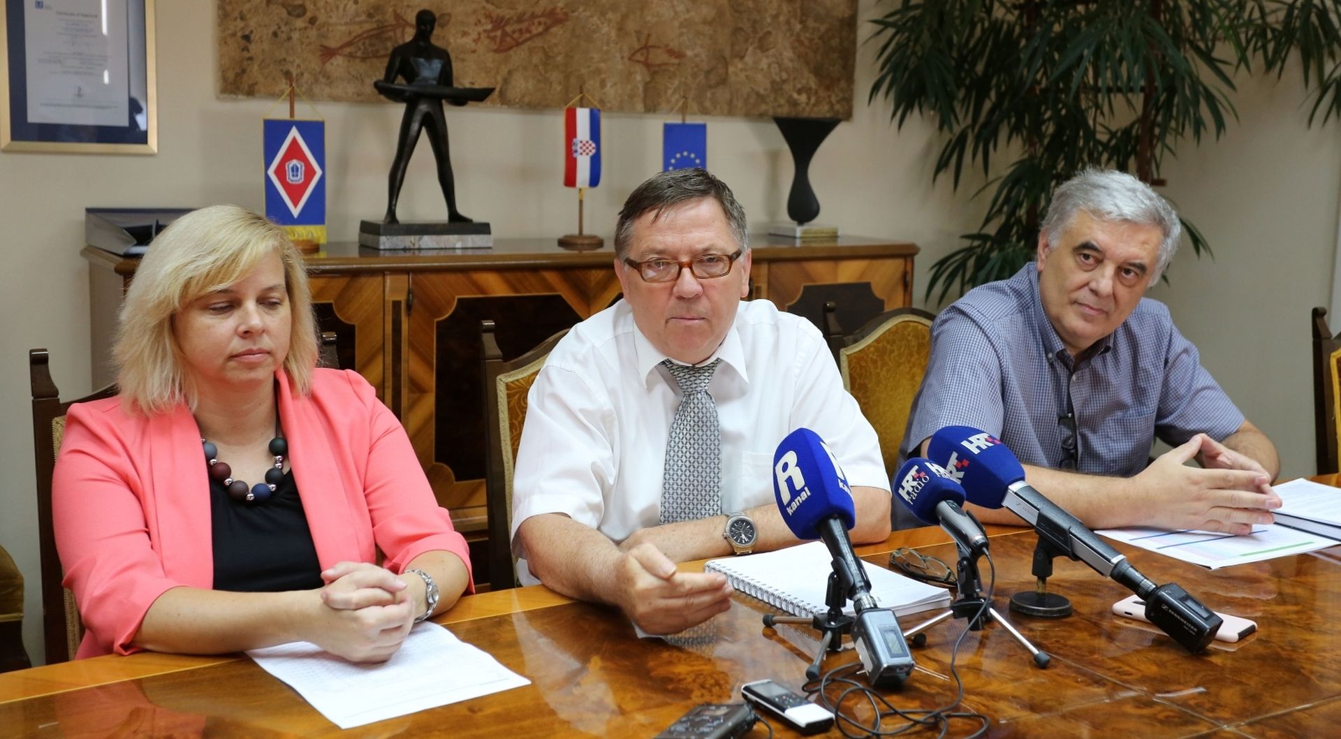13.09.2019., Rijeka - Konferencija direktora brodogradilista 3. Maj Edija Kucana i suradnika Mihaele Nacinovic i Svete Zuraka uoci pocetka proizvodnje u brodogradilistu.
Photo: Goran Kovacic/PIXSELL