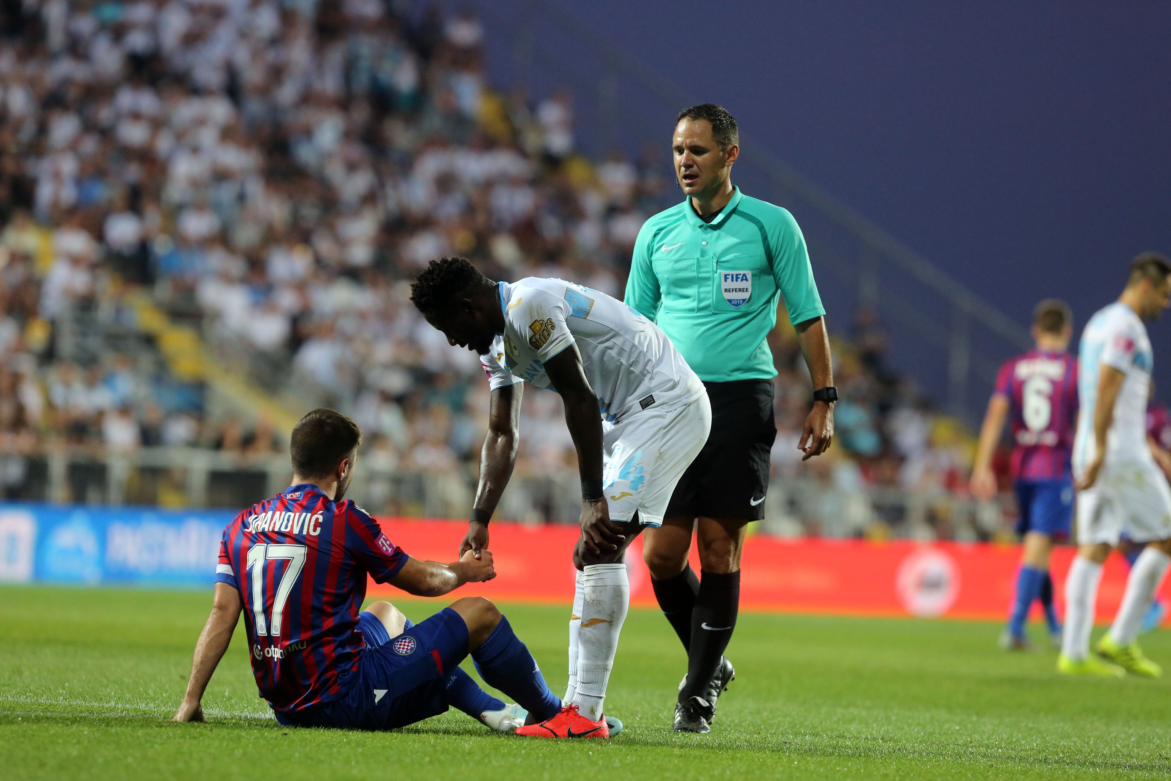 15.09.2019., Rijeka - stadion HNK Rijeka,  Hrvatski Telekom Prva liga 19/20, 8. kolo. HNK Rijeka - HNK Hajduk S.D.D. Josip Juranovic, Maxwell Acosty i Fran Jovic
Photo: Goran Kovacic/PIXSELL