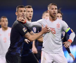 15.11.2018., stadion Maksimir, Zagreb - UEFA Liga nacija, Liga A, skupina 4, 3. kolo, Hrvatska - Spanjolska. Dejan Lovren, Sergio Ramos. Photo: Marko Prpic/PIXSELL
