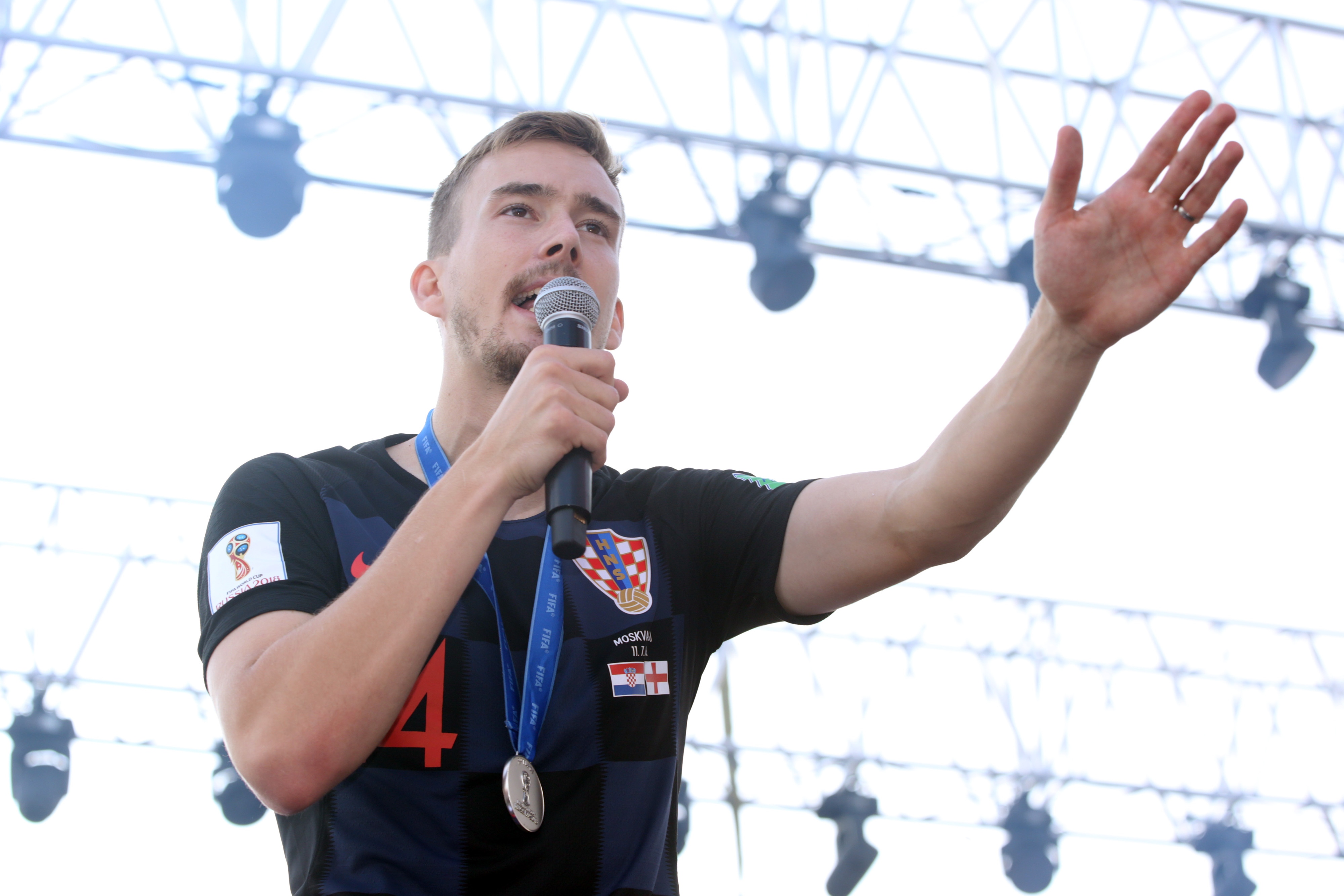 17.07.2018., Split - Svecani docek za srebrne reprezentativce na splitskoj rivi. Hrvatski reprezentativci na docek su stigli morskim putem. Filip Bradaric Photo: Miranda Cikotic/PIXSELL