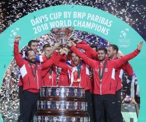 25.11.2018., Lille, Francuska - Na stadionu Pierre-Mauroy odigrano je finale Davis Cupa izmedju Francuske i Hrvatske. Hrvatska je osvojila Davis Cup drugi puta u povijesti. Izbornik Zeljko Krajan, Ivan Dodig, Mate Pavic, Franko Skugor, Borna Coric, Marin Cilic. 
Photo: Sanjin Strukic/PIXSELL
