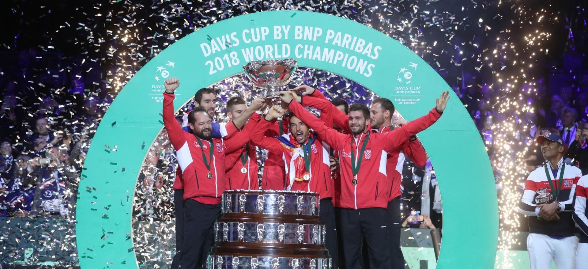 25.11.2018., Lille, Francuska - Na stadionu Pierre-Mauroy odigrano je finale Davis Cupa izmedju Francuske i Hrvatske. Hrvatska je osvojila Davis Cup drugi puta u povijesti. Izbornik Zeljko Krajan, Ivan Dodig, Mate Pavic, Franko Skugor, Borna Coric, Marin Cilic. 
Photo: Sanjin Strukic/PIXSELL
