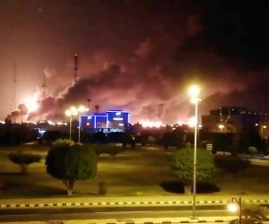 Smoke is seen following a fire at an Aramco factory in Abqaiq Smoke is seen following a fire at an Aramco factory in Abqaiq, Saudi Arabia, September 14, 2019 in this picture obtained from social media. VIDEOS OBTAINED BY REUTERS/via REUTERS ATTENTION EDITORS - THIS IMAGE HAS BEEN SUPPLIED BY A THIRD PARTY. MANDATORY CREDIT. NO RESALES. NO ARCHIVES. VIDEOS OBTAINED BY REUTERS