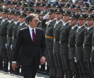 Military Academy cadets attend graduation ceremony in Belgrade Serbian President Aleksandar Vucic attends Military Academy cadets graduation ceremony in front of the Parliament building in Belgrade, Serbia, September 14, 2019. REUTERS/Marko Djurica MARKO DJURICA
