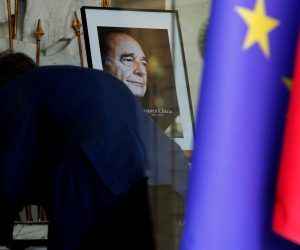 A person signs the book of condolences to pay tribute to late former French President Jacques Chirac at the Elysee Palace in Paris A person signs the book of condolences to pay tribute to late former French President Jacques Chirac at the Elysee Palace in Paris, France, September 27, 2019. REUTERS/Philippe Wojazer PHILIPPE WOJAZER