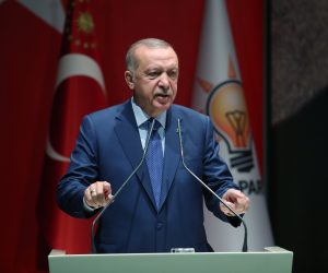 epa07820634 A handout photo made available by the Presidential press office shows Turkish President and leader of Justice and Development (AKP) Party Recep Tayyip Erdogan addresses at AK Party's extended meeting of Provincial heads in Ankara, Turkey, 05 September 2019. Erdogan said, Turkey may reopen the route for refugees and migrants into Europe if it does not receive international support to enable it to cope with the millions of refugees in Turkey.  EPA/PRESIDENTIAL PRESS OFFICE / HANDOUT  HANDOUT EDITORIAL USE ONLY/NO SALES