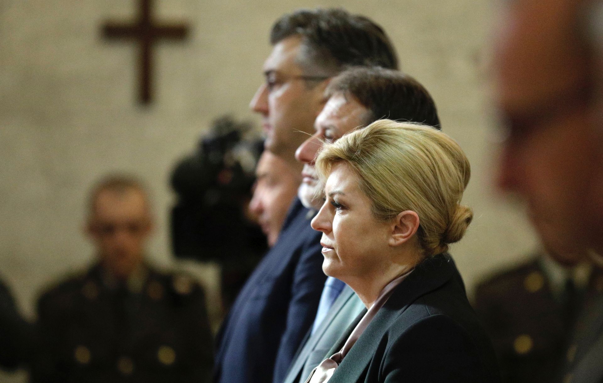 Zagreb, 8.10.2019 -U povodu 28. obljetnice Dana neovisnosti predsjednica i vrhovna zapovjednica Oružanih snaga Kolinda Grabar-Kitarović, premijer i predsjednik Sabora nazočili su misi u crkvi Svetog Marka .Foto HINA/ Tomislav Pavlek/tp
