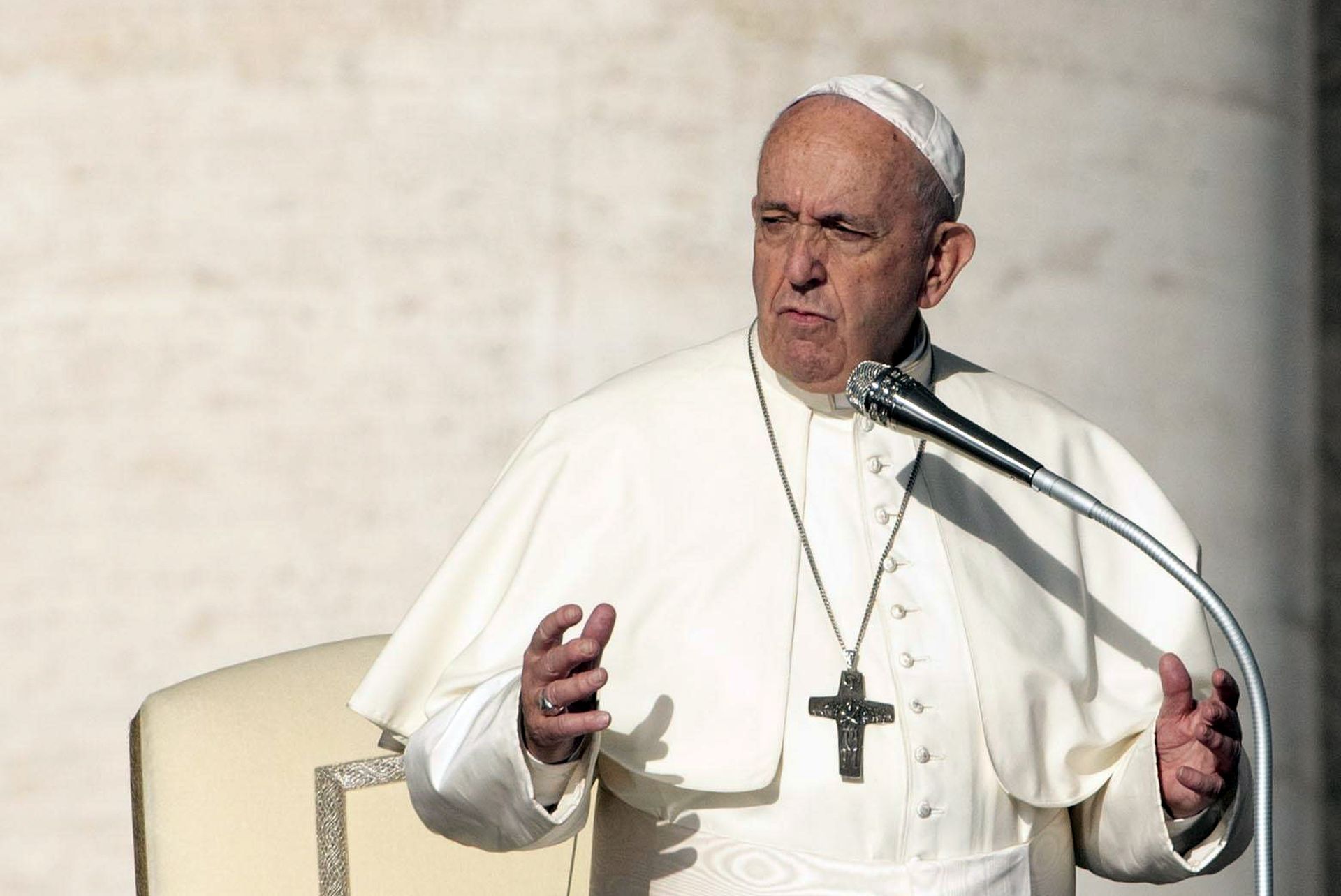 epa07942349 Pope Francis during the weekly general audience in Saint Peter Square, Vatican City, 23 October 2019.  EPA/MAURIZIO BRAMBATTI