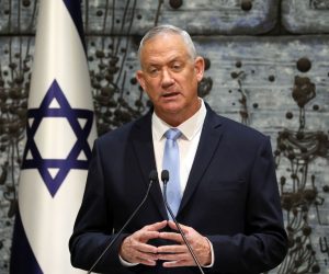 epa07943658 Benny Gantz, leader of the Blue and White party, speaks during a press statement after a letter of appointment for entrusted with forming the next government was handed to Gantz at the President's residence in Jerusalem, Israel, 23 October 2019. Israeli Prime Minister Netanyahu failed to form a coalition within the 28 days given to him by the President following the 17 September election. Benny Gantz will have his 28 days to form a coalition.  EPA/ABIR SULTAN