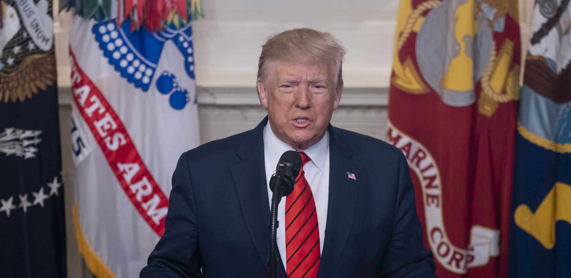 epa07953738 US President Donald J. Trump announces that US special forces have killed ISIS leader Abu Bakr Al Baghdadi during a raid in Syria in the Diplomatic Room of the White House in Washington, DC, USA, 27 October 2019. Iraqi intelligence shared Baghdadi's location with the US led coalition ahead of the raid. Trump said  that Baghdadi 'died whimpering, screaming and crying. They should see how he died. He didn’t die a hero. He died a coward.'  EPA/JIM LO SCALZO