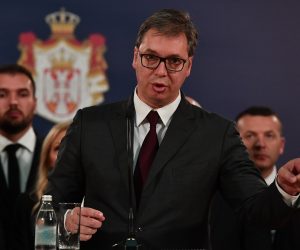 0410.2019., Beograd, Srbija - Predsjednik Republike Srbije Aleksandar Vucic odrzao je press konferenciju poslije sastanka sa kandidatima Srpske liste za poslanike na predstojecim parlamentarim izborima na Kosovu i Metohiji. Photo: Srdjan Ilic/PIXSELL