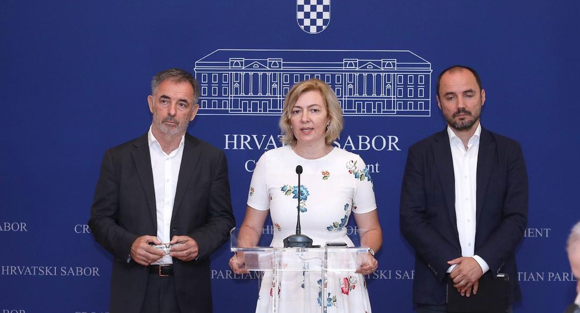 23.08.2019., Zagreb - U Saboru je odrzana konferencija za medije Kluba zastupnika SDSS-a na kojoj su Dragana Jeckov, Milorad Pupovac, Boris Milosevic govorili o napadu na Srbe s podrucja Knina. Photo: Patrik Macek/PIXSELL