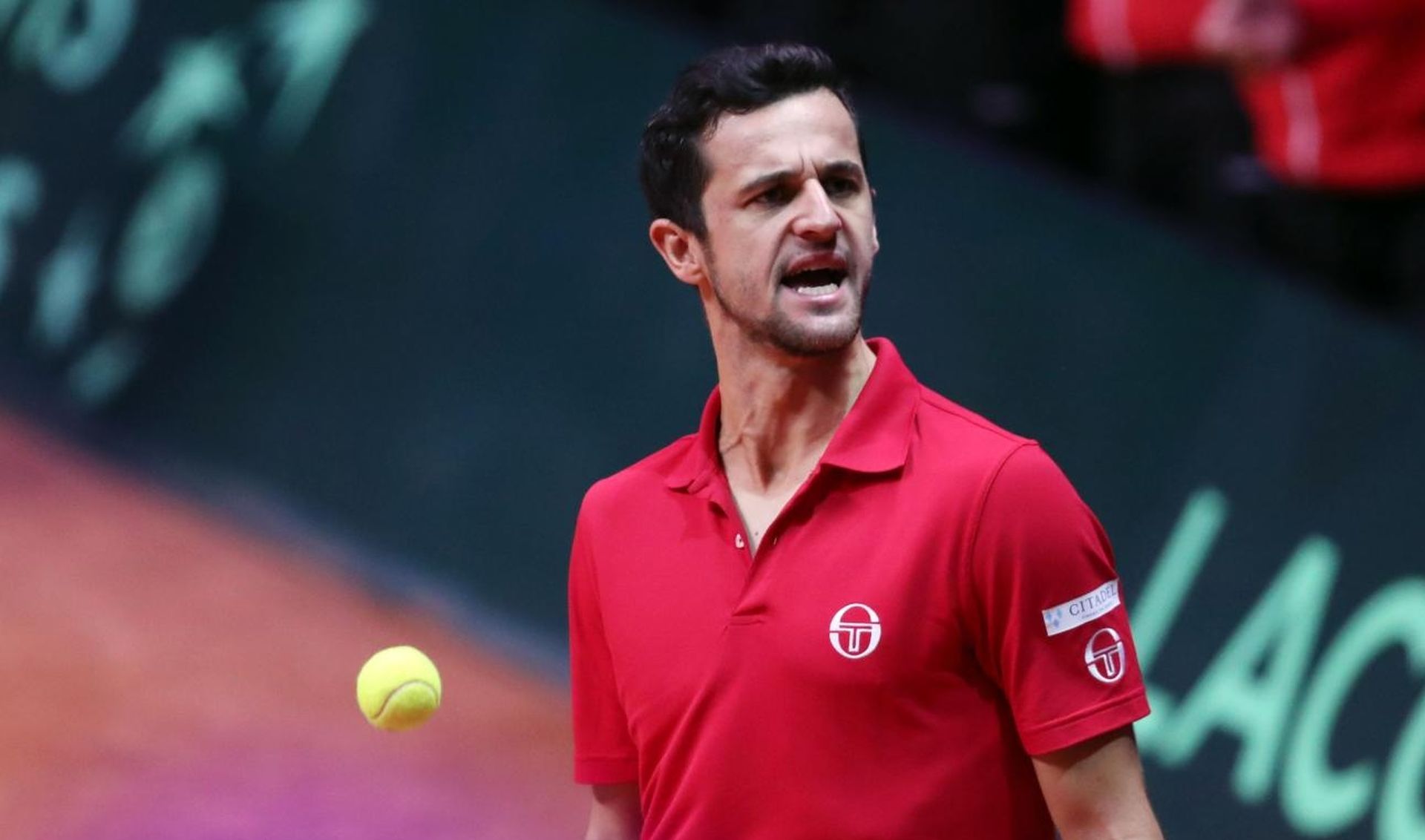 Lille: Dodig i Pavić protiv Herberta i Mahuta u finalu Davis Cupa 24.11.2018., Lille, Francuska - Na stadionu Pierre-Mauroy odigrano je finale Davis Cupa izmedju Francuske i Hrvatske. Drugog dana odigran je mec parova izmedju Pierre-Huguesa Herberta i Nicolasa Mahuta protiv   Ivana Dodiga i Mate Pavica. Mate Pavic Photo: Sanjin Strukic/PIXSELL